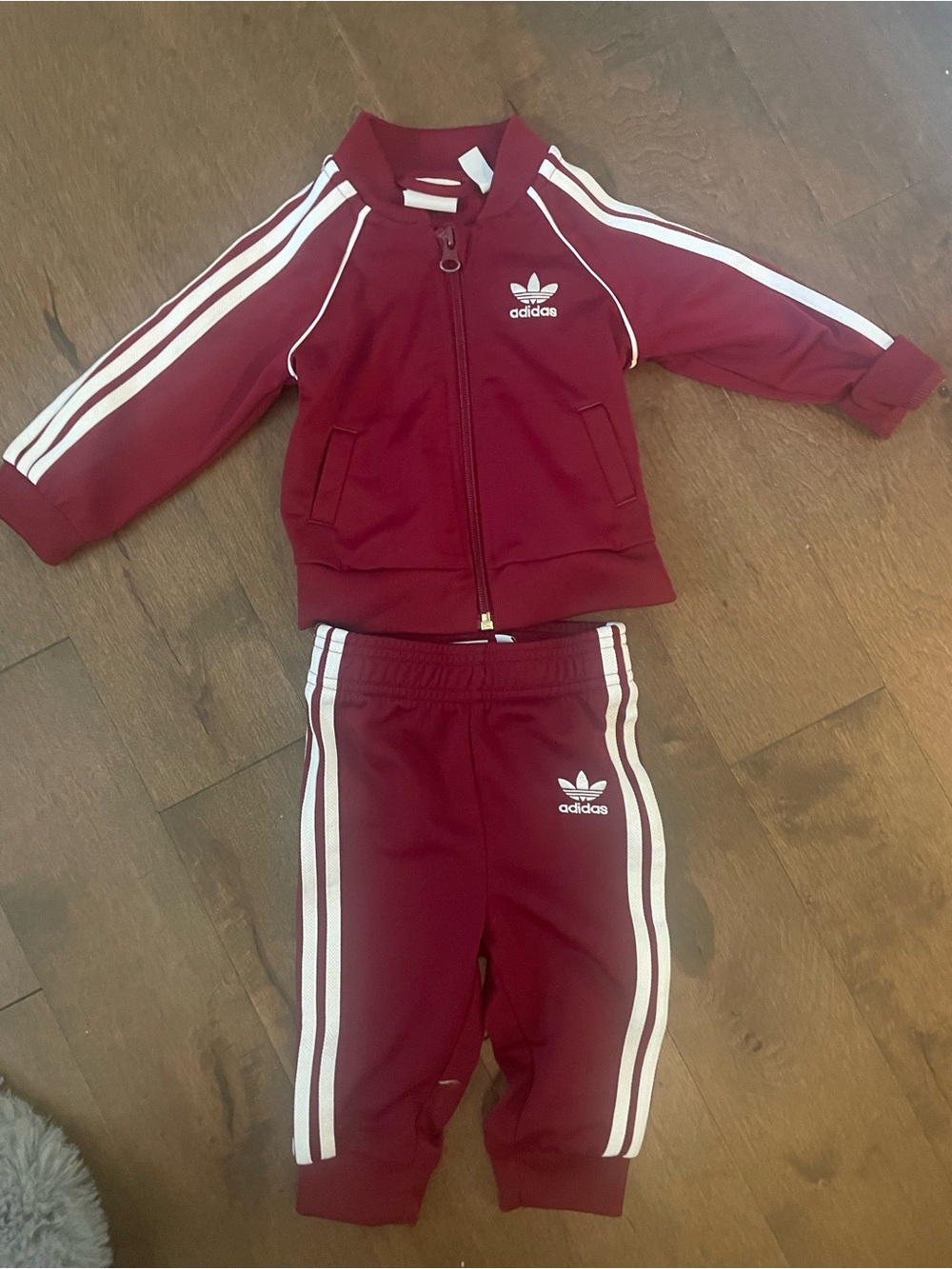 adidas baby  Burgundy & White Track Jacket and Joggers